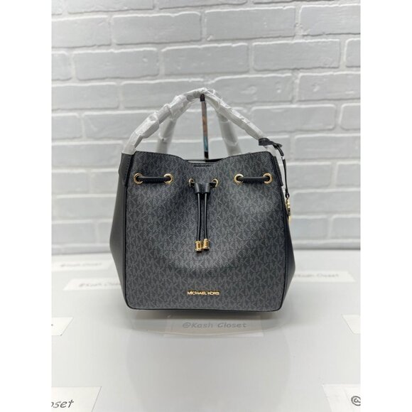 Michael Kors bucket phoebe tote bag large two tone MK signature black - Picture 10 of 12